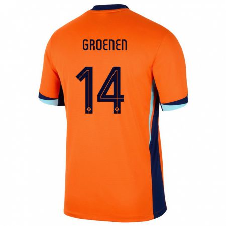 Kandiny Herren Niederlande Jackie Groenen #14 Orange Heimtrikot Trikot 24-26 T-Shirt