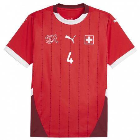 Kandiny Herren Schweiz Pascal Hammer #4 Rot Heimtrikot Trikot 24-26 T-Shirt