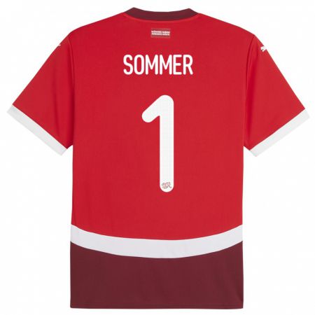 Kandiny Herren Schweiz Yann Sommer #1 Rot Heimtrikot Trikot 24-26 T-Shirt