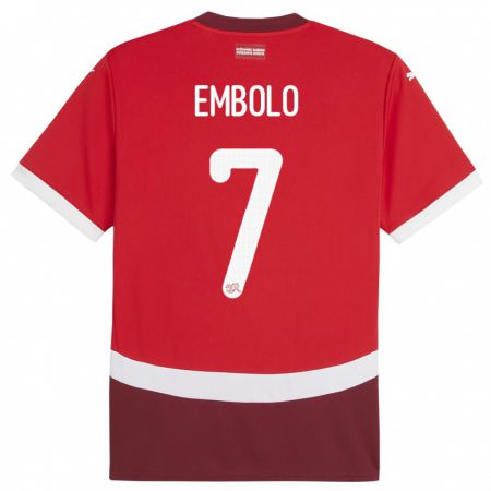 Kandiny Herren Schweiz Breel Embolo #7 Rot Heimtrikot Trikot 24-26 T-Shirt