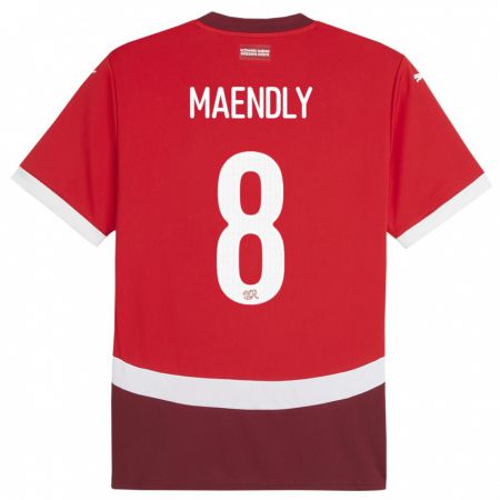 Kandiny Herren Schweiz Sandy Maendly #8 Rot Heimtrikot Trikot 24-26 T-Shirt