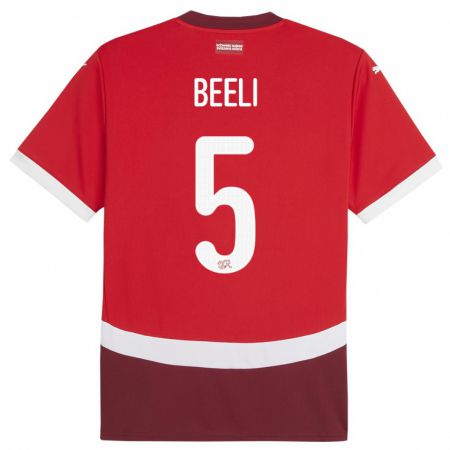 Kandiny Herren Schweiz Mischa Beeli #5 Rot Heimtrikot Trikot 24-26 T-Shirt