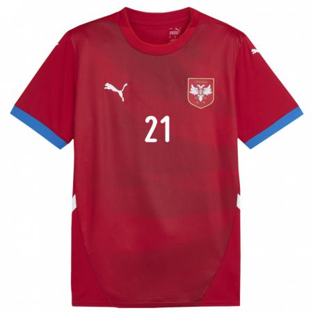 Kandiny Herren Serbien Tyla Jay Vlajnic #21 Rot Heimtrikot Trikot 24-26 T-Shirt