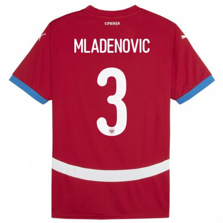 Kandiny Herren Serbien Filip Mladenovic #3 Rot Heimtrikot Trikot 24-26 T-Shirt