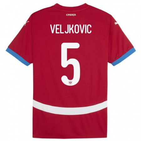 Kandiny Herren Serbien Milos Veljkovic #5 Rot Heimtrikot Trikot 24-26 T-Shirt