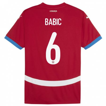 Kandiny Herren Serbien Srdjan Babic #6 Rot Heimtrikot Trikot 24-26 T-Shirt