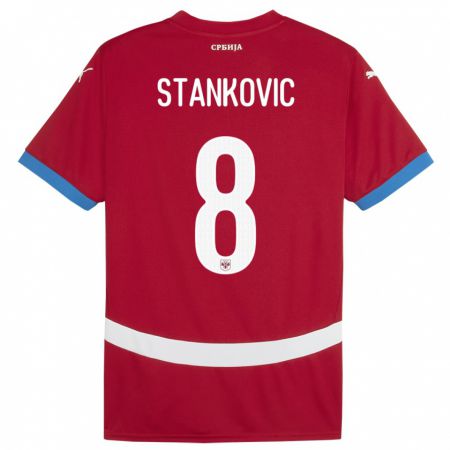 Kandiny Herren Serbien Nikola Stankovic #8 Rot Heimtrikot Trikot 24-26 T-Shirt