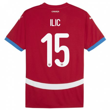 Kandiny Herren Serbien Mihajlo Ilic #15 Rot Heimtrikot Trikot 24-26 T-Shirt