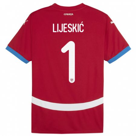 Kandiny Herren Serbien Luka Lijeskic #1 Rot Heimtrikot Trikot 24-26 T-Shirt