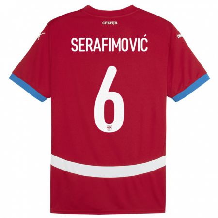 Kandiny Herren Serbien Vojin Serafimovic #6 Rot Heimtrikot Trikot 24-26 T-Shirt