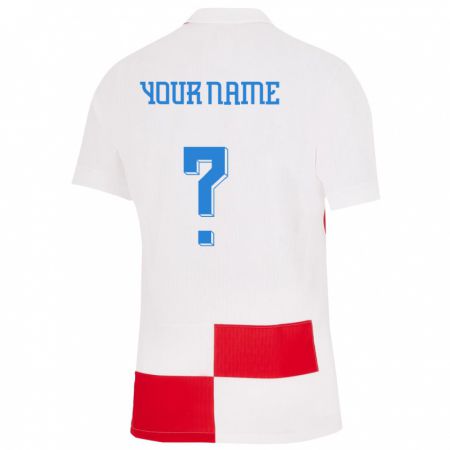 Kandiny Herren Kroatien Ihren Namen #0 Weiß Rot Heimtrikot Trikot 24-26 T-Shirt