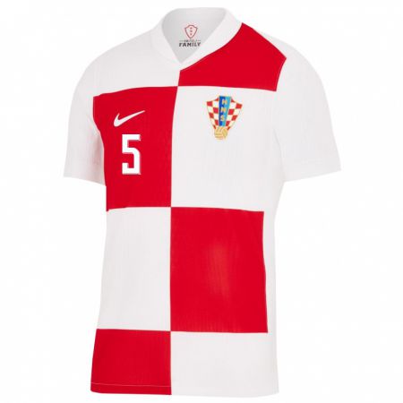 Kandiny Herren Kroatien Duje Caleta Car #5 Weiß Rot Heimtrikot Trikot 24-26 T-Shirt