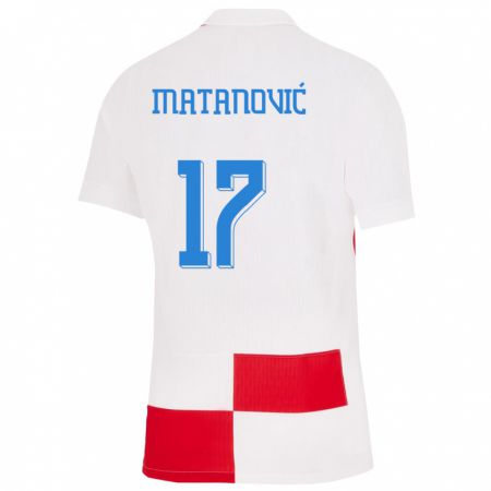 Kandiny Herren Kroatien Igor Matanovic #17 Weiß Rot Heimtrikot Trikot 24-26 T-Shirt