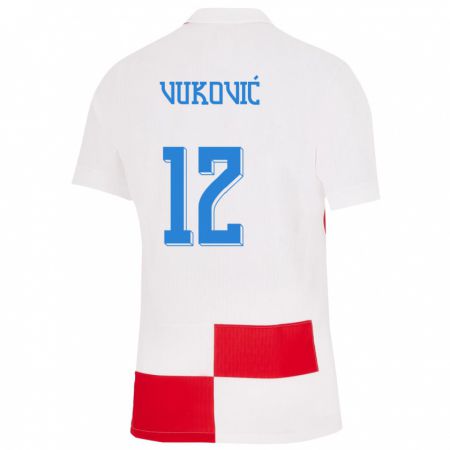 Kandiny Herren Kroatien Ante Vukovic #12 Weiß Rot Heimtrikot Trikot 24-26 T-Shirt