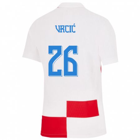 Kandiny Herren Kroatien Jere Vrcic #26 Weiß Rot Heimtrikot Trikot 24-26 T-Shirt