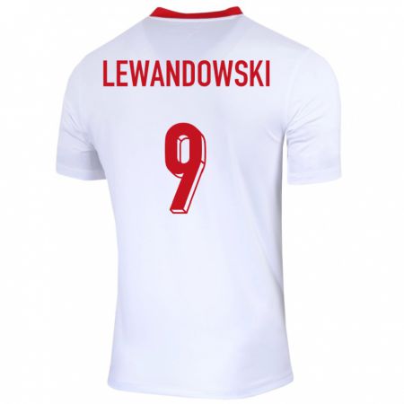 Kandiny Herren Polen Robert Lewandowski #9 Weiß Heimtrikot Trikot 24-26 T-Shirt