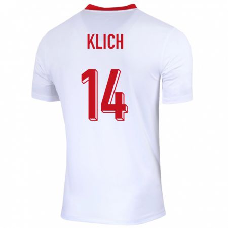 Kandiny Herren Polen Mateusz Klich #14 Weiß Heimtrikot Trikot 24-26 T-Shirt