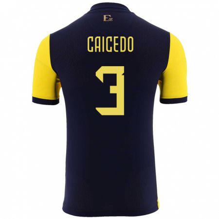 Kandiny Herren Ecuador Jessy Caicedo #3 Gelb Heimtrikot Trikot 24-26 T-Shirt