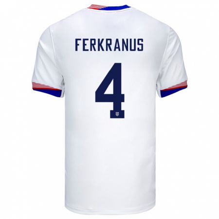 Kandiny Herren Vereinigte Staaten Marcus Ferkranus #4 Weiß Heimtrikot Trikot 24-26 T-Shirt