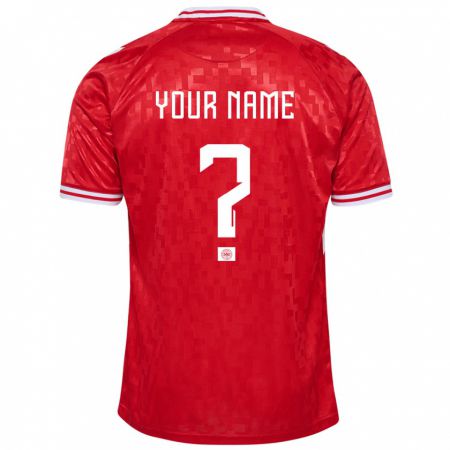 Kandiny Herren Dänemark Ihren Namen #0 Rot Heimtrikot Trikot 24-26 T-Shirt