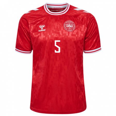 Kandiny Herren Dänemark Mathias Ross #5 Rot Heimtrikot Trikot 24-26 T-Shirt