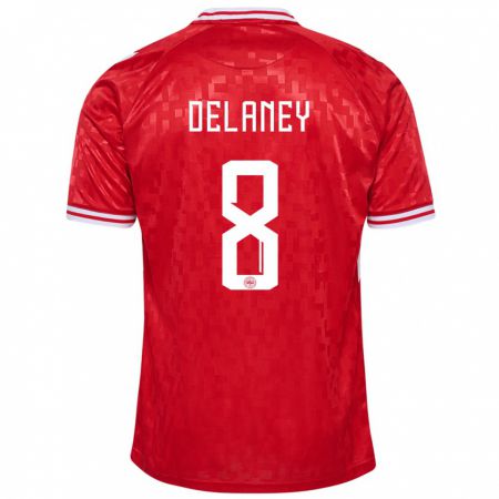 Kandiny Herren Dänemark Thomas Delaney #8 Rot Heimtrikot Trikot 24-26 T-Shirt