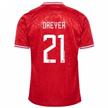 Kandiny Herren Dänemark Anders Dreyer #21 Rot Heimtrikot Trikot 24-26 T-Shirt