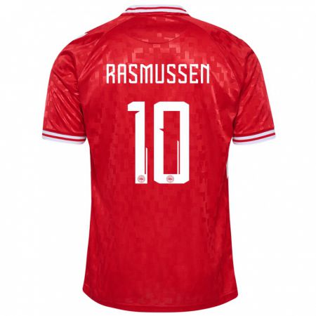 Kandiny Herren Dänemark Christian Rasmussen #10 Rot Heimtrikot Trikot 24-26 T-Shirt