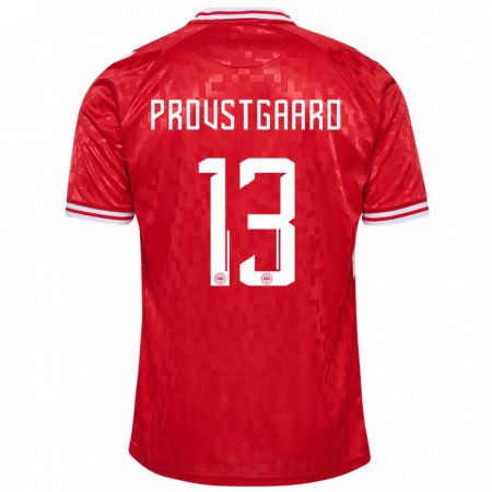 Kandiny Herren Dänemark Oliver Provstgaard #13 Rot Heimtrikot Trikot 24-26 T-Shirt