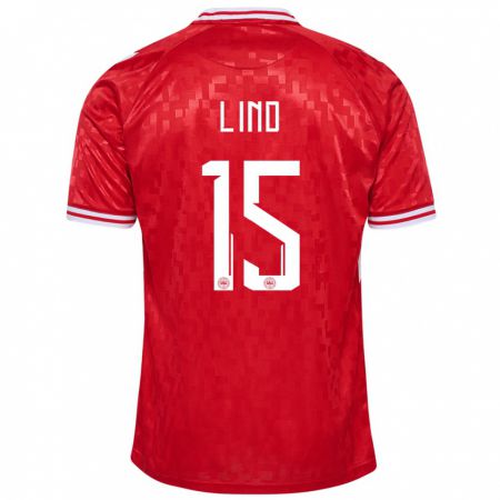 Kandiny Herren Dänemark Victor Lind #15 Rot Heimtrikot Trikot 24-26 T-Shirt