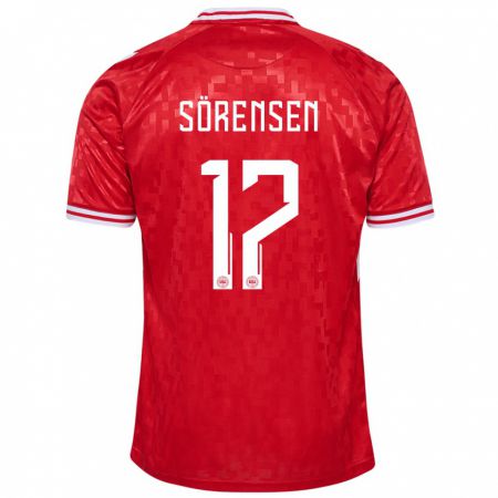 Kandiny Herren Dänemark Oliver Sörensen #17 Rot Heimtrikot Trikot 24-26 T-Shirt