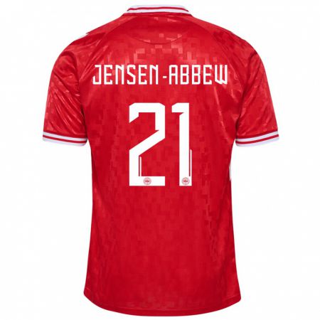 Kandiny Herren Dänemark Jonas Jensen-Abbew #21 Rot Heimtrikot Trikot 24-26 T-Shirt