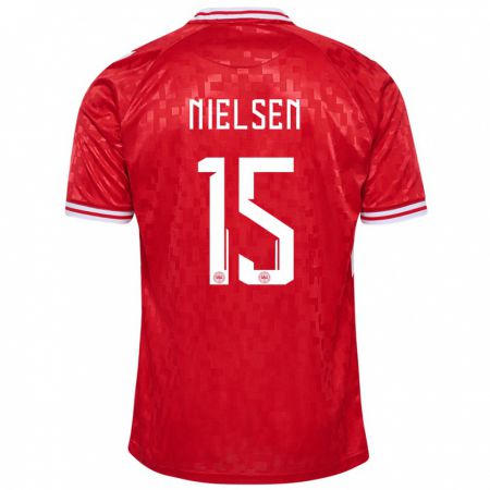 Kandiny Herren Dänemark Villads Nielsen #15 Rot Heimtrikot Trikot 24-26 T-Shirt