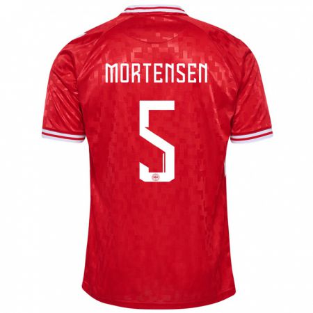 Kandiny Herren Dänemark Gustav Mortensen #5 Rot Heimtrikot Trikot 24-26 T-Shirt