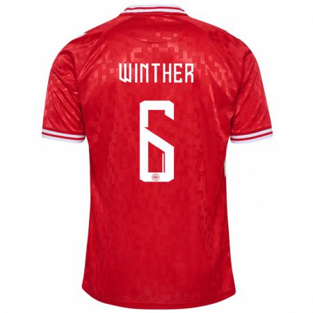 Kandiny Herren Dänemark Casper Winther #6 Rot Heimtrikot Trikot 24-26 T-Shirt
