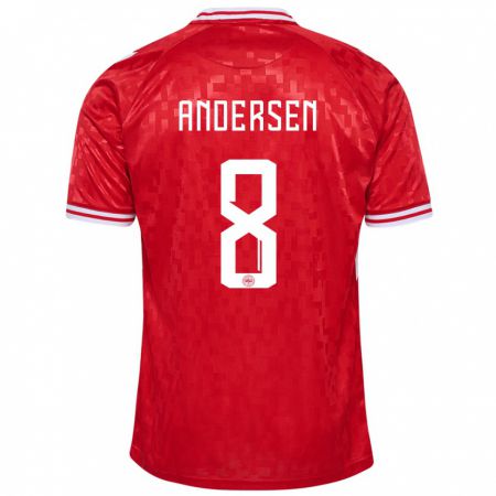Kandiny Herren Dänemark Silas Andersen #8 Rot Heimtrikot Trikot 24-26 T-Shirt