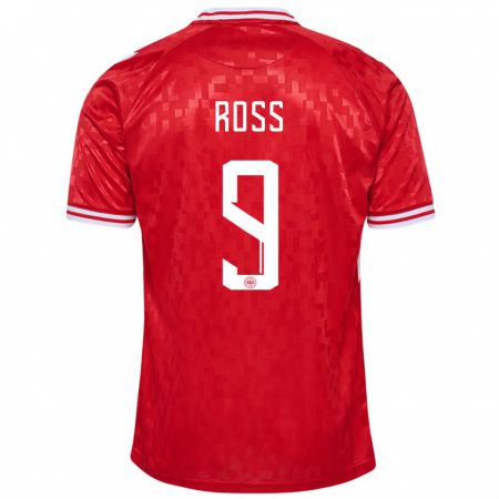 Kandiny Herren Dänemark Oliver Ross #9 Rot Heimtrikot Trikot 24-26 T-Shirt
