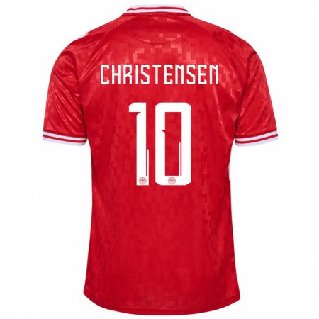 Kandiny Herren Dänemark Gustav Christensen #10 Rot Heimtrikot Trikot 24-26 T-Shirt