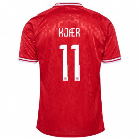 Kandiny Herren Dänemark Jeppe Kjær #11 Rot Heimtrikot Trikot 24-26 T-Shirt