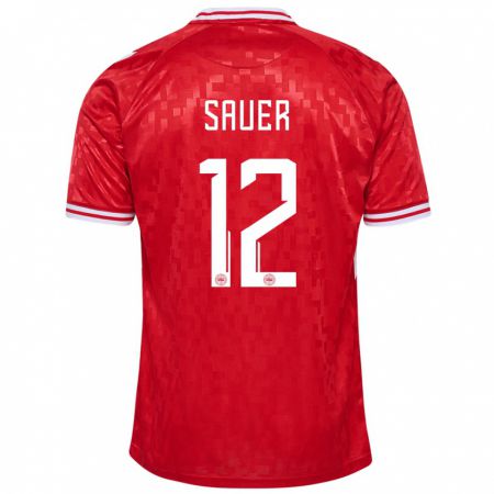 Kandiny Herren Dänemark Mathias Sauer #12 Rot Heimtrikot Trikot 24-26 T-Shirt