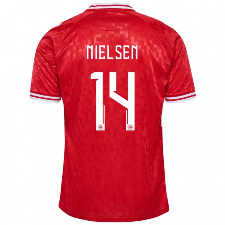 Kandiny Herren Dänemark Julius Nielsen #14 Rot Heimtrikot Trikot 24-26 T-Shirt