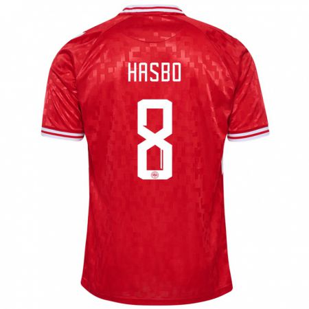 Kandiny Herren Dänemark Josefine Hasbo #8 Rot Heimtrikot Trikot 24-26 T-Shirt