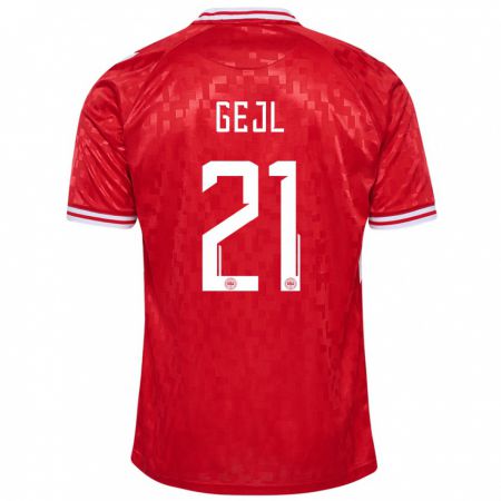 Kandiny Herren Dänemark Mille Gejl #21 Rot Heimtrikot Trikot 24-26 T-Shirt