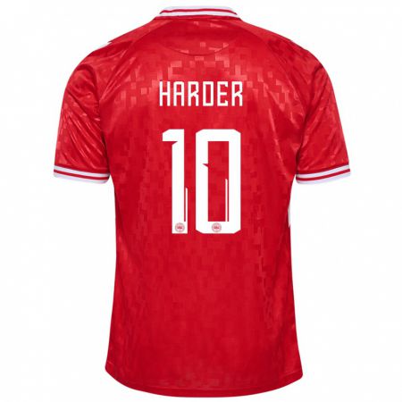 Kandiny Herren Dänemark Pernille Harder #10 Rot Heimtrikot Trikot 24-26 T-Shirt