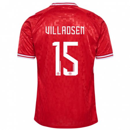 Kandiny Herren Dänemark Oliver Villadsen #15 Rot Heimtrikot Trikot 24-26 T-Shirt