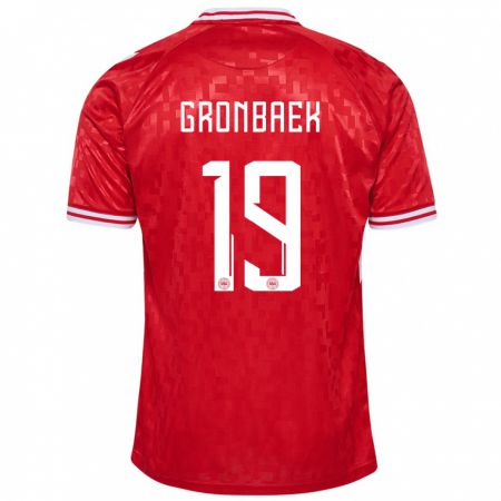 Kandiny Herren Dänemark Albert Gronbaek #19 Rot Heimtrikot Trikot 24-26 T-Shirt