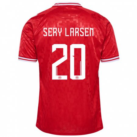 Kandiny Herren Dänemark Japhet Sery Larsen #20 Rot Heimtrikot Trikot 24-26 T-Shirt