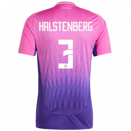 Kandiny Herren Deutschland Marcel Halstenberg #3 Pink Lila Auswärtstrikot Trikot 24-26 T-Shirt