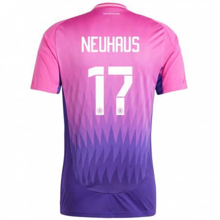 Kandiny Herren Deutschland Florian Neuhaus #17 Pink Lila Auswärtstrikot Trikot 24-26 T-Shirt
