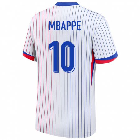 Kandiny Herren Frankreich Kylian Mbappe #10 Weiß Auswärtstrikot Trikot 24-26 T-Shirt